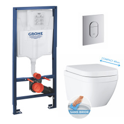 Grohe Toilet set Rapid Sl support frame + Euro Ceramic Compact bowl + softclose seat + Arena chrome plate (euroceramicset2)