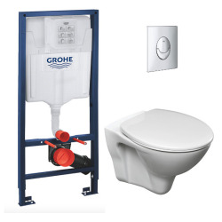 Grohe Toilet Set Rapid SL Support frame + Cersanit S-LinePro bowl + Seat + Chrome plate (RapidSL-S-LinePro-2)