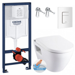Grohe Toilet Set Support frame with Serel Solido Compact rimless bowl + softclose seat + white flush plate (RapidSL-SM26-4)