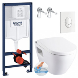 Grohe Toilet Set Support frame with Serel Solido Compact rimless bowl + softclose seat + White flush plate (RapidSL-SM26-3)