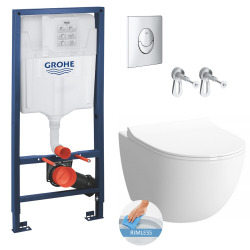 Grohe Toilet Set Rapid SL Support frame + Vitra Sento rimless toilet + Softclose seat + chrome plate (Grohe-Sentorimless-2)