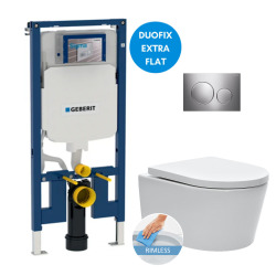 Geberit Toilet set Frame UP720 extra-flat + WC SAT rimless with invisible fixings+ Softclose seat + Chrome plate (SLIM-SATrimless-F)