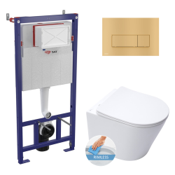 Swiss Aqua Technologies Wall hung toilet set frame + SAT Infinitio rimless toilet with invisible fixings + Softclose seat + Gold plate