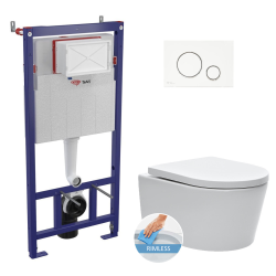 Swiss Aqua Technologies Wall hung toilet set frame + SAT rimless toilet with invisible fixings + Softclose seat + White plate (SMARTK-SATrimless-M271)