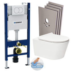 Geberit WC pack Frame + SAT rimless WC, Invisible Fixings + Slim Soft-close Seat + Flush Plate + Cladding Set (BREVISGEB3-SABO)