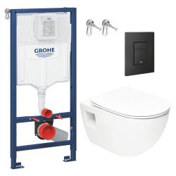 Grohe Toilet Pack Rapid SL Support Frame  + SAT Rimless Toilet + Soft-Close Seat + Matt Black Flush Plate (RapidSL-Project-KF0)