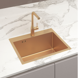Swiss Aqua Technologies Aurum Stainless Steel 304 Inset Sink, 55x45x21 cm, with Overflow, Rose Gold PVD (SATSINK5545BRG)
