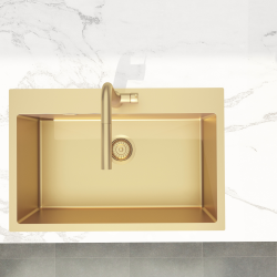 Swiss Aqua Technologies Aurum Stainless Steel 304 Inset Sink, 68x45x21 cm, with Overflow, PVD Gold (SATSINK6845BG)