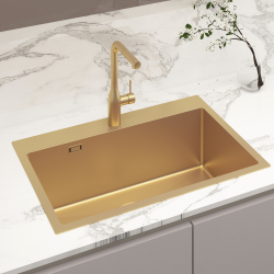 Swiss Aqua Technologies Aurum Stainless Steel 304 Inset Sink, 68x45x21 cm, with Overflow, PVD Gold (SATSINK6845BG)
